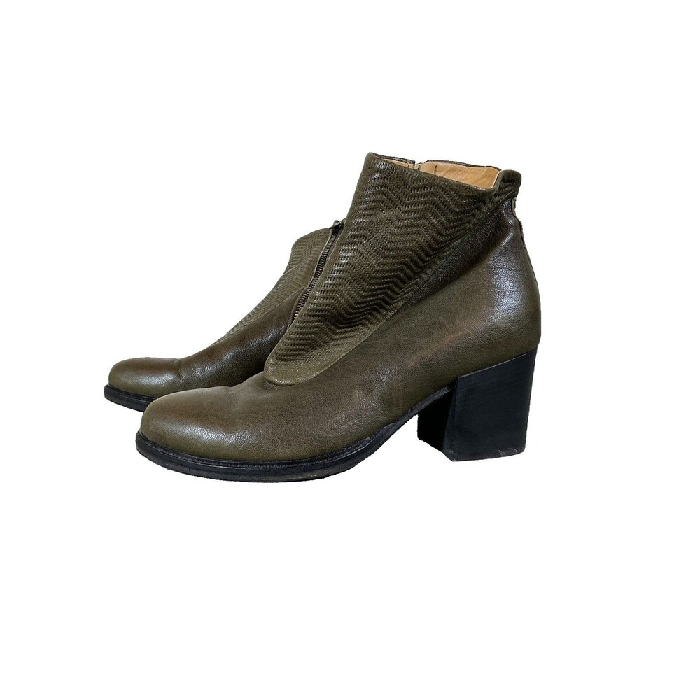 MOMA Womens EU 38 Green Leather Ankle Bootie Zip Green Boots 8 M